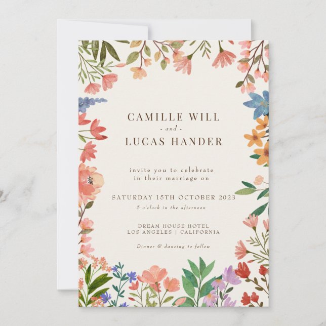 Elegant Boho Fleur sauvage Faire-part de mariage (Devant)