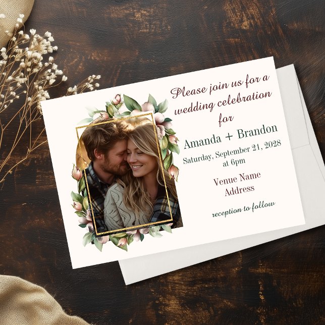 Elégant Boho Floral Arch Photo Faire-part de maria (Elegant Boho Floral Arch Photo Wedding Invitations)