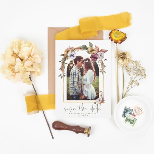 Elegant Boho Floral Arch Photo Save the Date (Creator Uploaded)