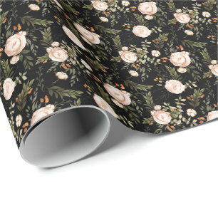 Elegant Boho Floral Black Terracotta  Wrapping Paper