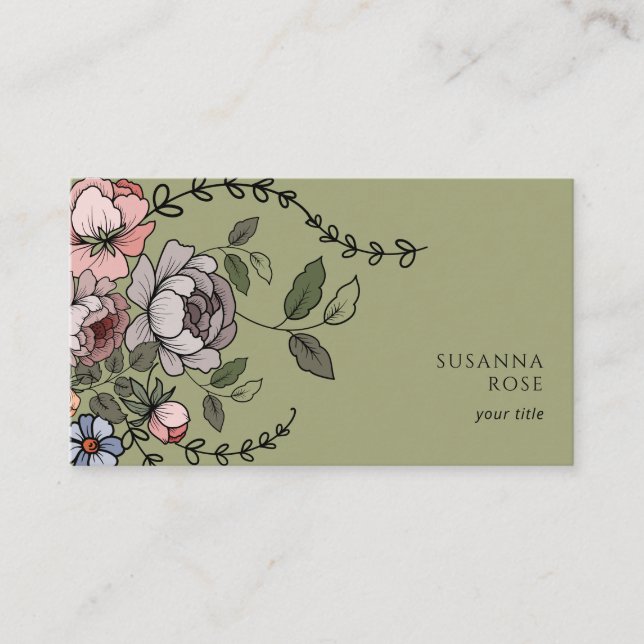 Elegant Boho Floral Botanical Professional Business Card (Front)