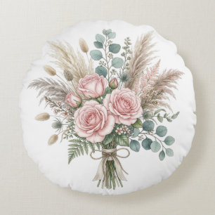Elegant Boho Floral Bouquet Blush Pink pillow 