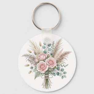 Elegant Boho Floral Bouquet Blush Pink pillow Keychain