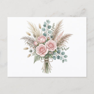 Elegant Boho Floral Bouquet Blush Pink Rose Weddin Postcard