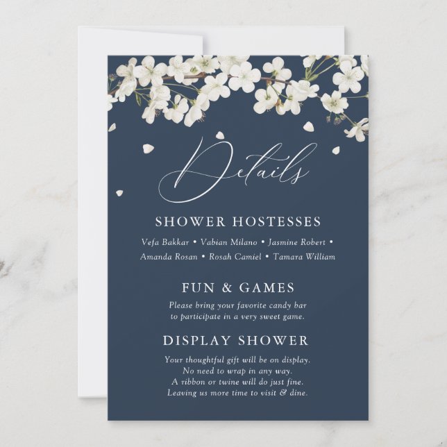 Elegant Boho Floral Bridal Shower Details  Invitation (Front)