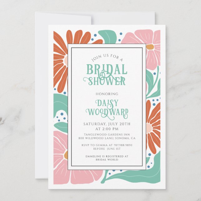 Elegant Boho Floral Bridal Shower Invitation (Front)