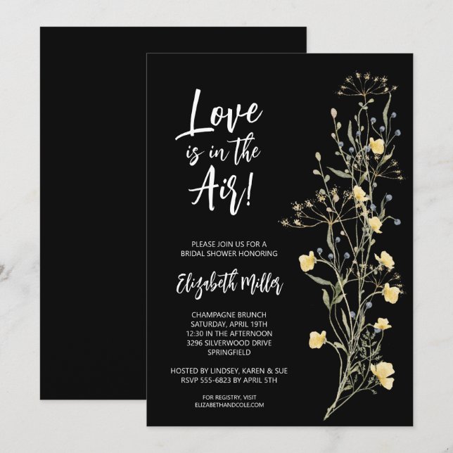 Elegant Boho Floral Bridal Shower Invitation (Front/Back)