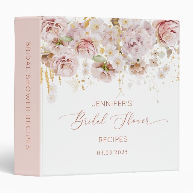 Elegant boho floral Bridal Shower Recipe Book Binder (Front/Spine)