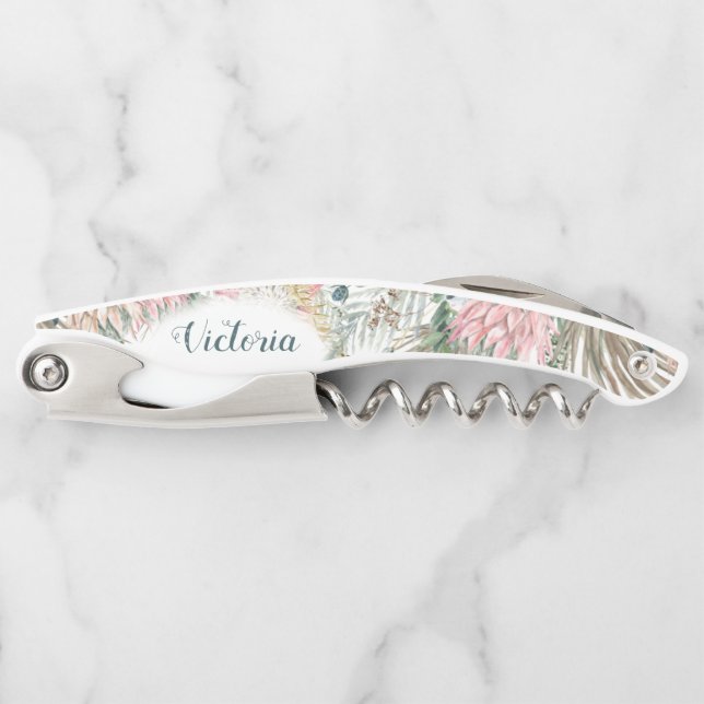 Elegant Boho Floral Bridesmaid Favour Corkscrew (Front)