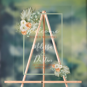 Elegant  Boho Floral Fall Beach Wedding Welcome  Acrylic Sign