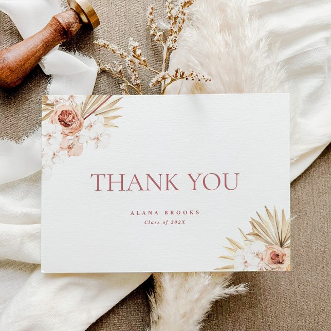 Elegant Boho Floral | Folded Graduation Thank You Card (Elegant Boho Floral | Folded Graduation Thank You)