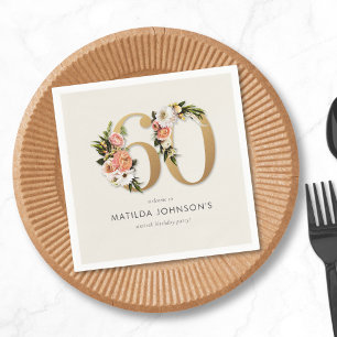 Elegant Boho Floral Gold Foil 60th Birthday Napkin