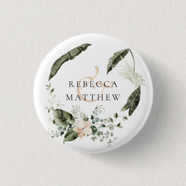 Elegant Boho Floral Greenery Wedding 1 Inch Round Button (Front)