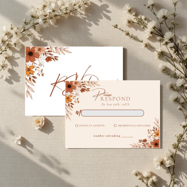 Elegant boho Floral Hand-Drawn  Wedding RSVP Card (Elegant boho Floral Hand-Drawn Wedding RSVP Note Card)