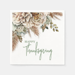 Elegant Boho Floral Happy Thanksgiving Napkin