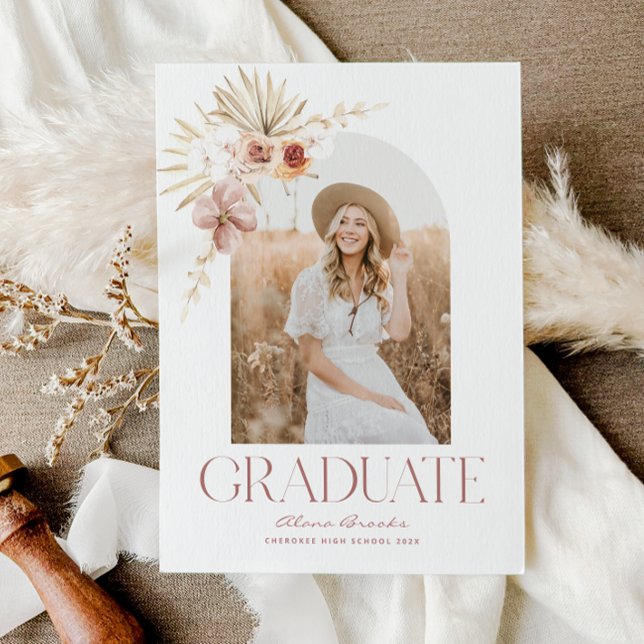 Élégant Boho Floral | Invitation de diplôme de pho (Elegant Boho Floral | Photo Graduation Invitation)