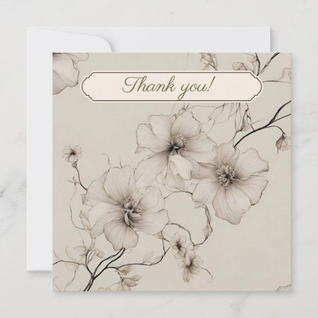 Elégant Boho Floral Mariage Carte de remerciements (Devant)