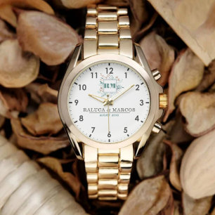 Elegant Boho Floral Monogram Couple’s Name  Watch