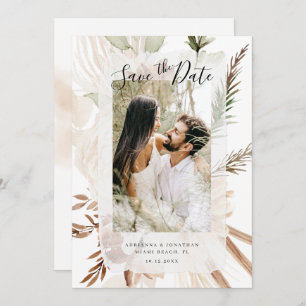 Elegant Boho Floral Pampas Photo Save The Date