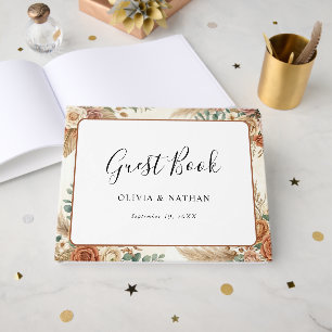 Elegant Boho Floral Pampas Wedding Guest Book
