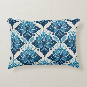 Elegant Boho Floral Pattern in Blue Accent Pillow