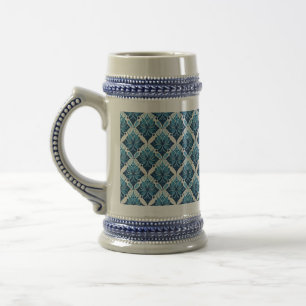 Elegant Boho Floral Pattern in Blue Beer Stein