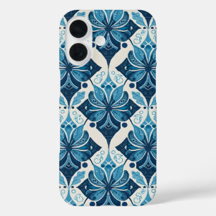 Elegant Boho Floral Pattern in Blue iPhone 16 Case