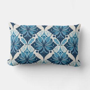 Elegant Boho Floral Pattern in Blue Lumbar Pillow