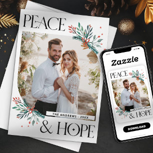 Elegant Boho Floral Peace & Hope Christmas Holiday Card