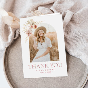 Elegant Boho Floral   Photo Graduation Thank You Card