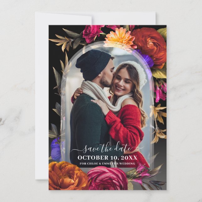 Elegant Boho Floral Photo Save The Date (Front)
