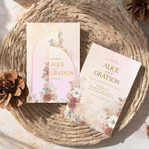 Elegant Boho Floral Purple Pink Modern Wedding Invitation