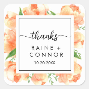 Elegant Boho Floral Thanks Wedding Square Sticker