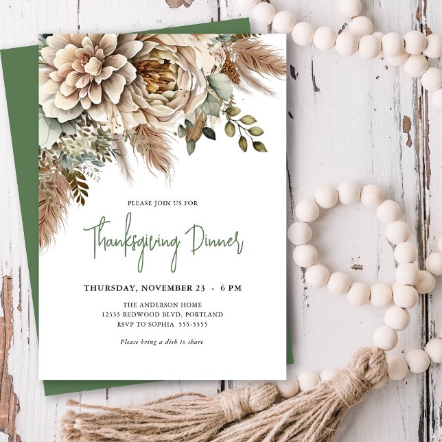 Elegant Boho Floral Thanksgiving Dinner Invitation (Creator Uploaded)