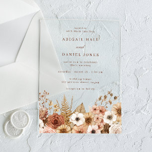 Elegant Boho Floral Wedding Acrylic Invitations