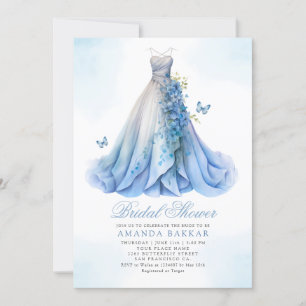 Elegant Boho Floral Wedding Dress Bridal Shower Invitation