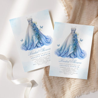 Elegant Boho Floral Wedding Dress Bridal Shower Invitation
