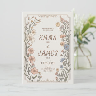 Elegant Boho Floral Wedding Invitation