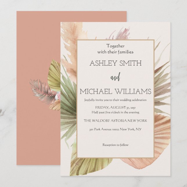 Elegant Boho Floral Wedding Invitation (Front/Back)