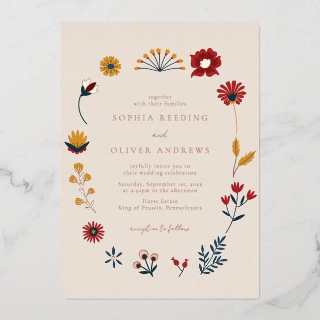 Elegant Boho Floral Wedding Rose Gold (Front)