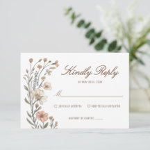 Elegant Boho Floral Wedding RSVP Card