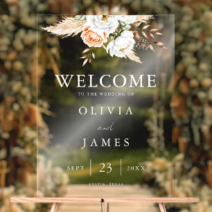 Elegant Boho Floral Wedding Welcome Acrylic Sign