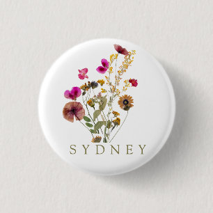 Elegant Boho Floral Wildflower 1 Inch Round Button