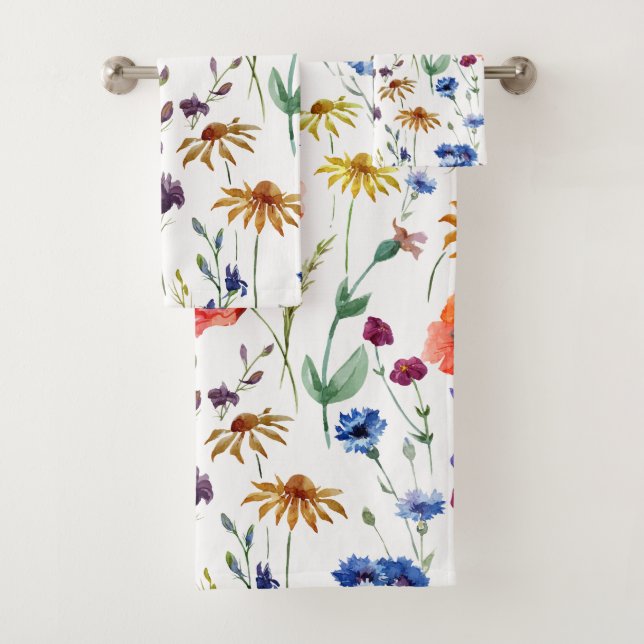 Elegant Boho Floral Wildflower  Bath Towel Set (Insitu)