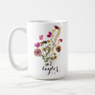 Elegant Boho Floral Wildflower Custom Name  Coffee Mug