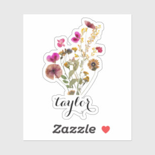 Elegant Boho Floral Wildflower Custom Name Sticker