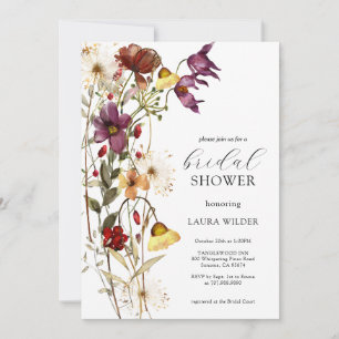 Elegant Boho Floral Wildflowers Bridal Shower Invitation