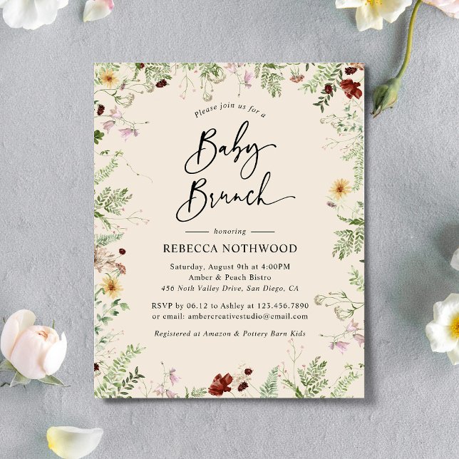Elegant Boho Florals Baby Brunch Invitation (Creator Uploaded)