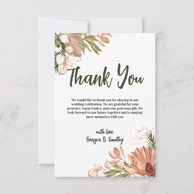 Elegant Boho Flowers, Photo Thank You Card (Back)