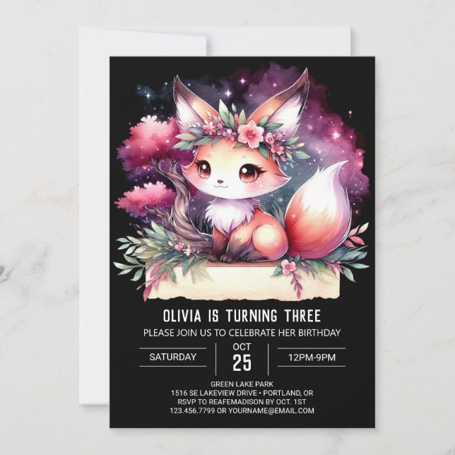 Elegant Boho Fox Birthday Invitation (Front)